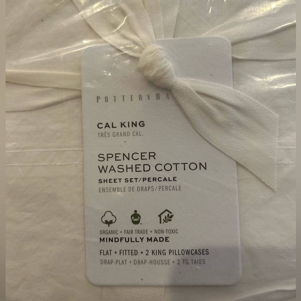 Pottery Barn Organic Cal King Sheet Set NWT